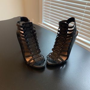 Just Fab Black Caged Sandal Booties